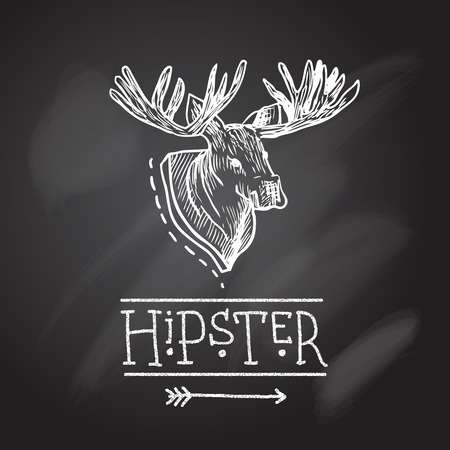 deer head hipster retro poster with text in sketch style on chalkboard illustrationのイラスト素材