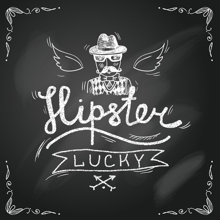 Man hipster retro poster with text in sketch style on chalkboard illustrationのイラスト素材