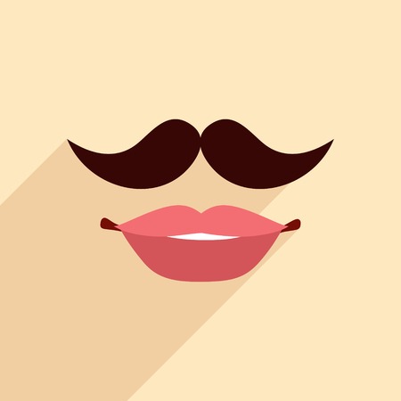 Lips and mustache design in flat style for fashion  vintage hipster concept illustrationのイラスト素材