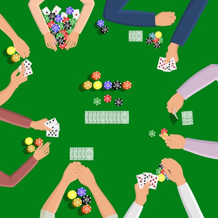 People playing in poker game on the green table with hand and card illustrationのイラスト素材