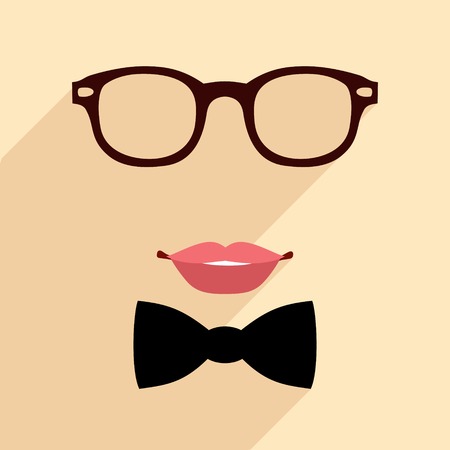 Lips glasses and bow tie design in flat style for fashion vintage hipster concept illustrationのイラスト素材