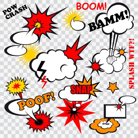 Boom comic bubbles snap humor fun template design for superhero book illustrationのイラスト素材