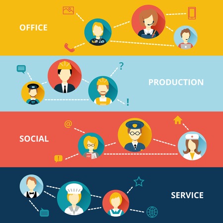 Profession concept flat business banners set of services network social composition  design web elements illustrationのイラスト素材