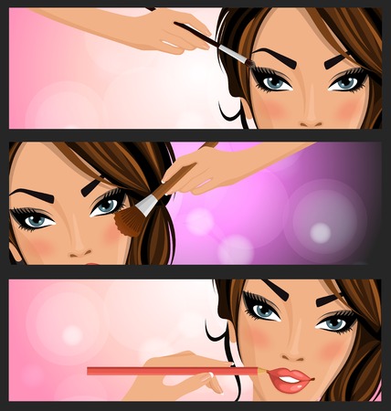 Set of beauty fashion face care banners in bright style vector illustrationのイラスト素材