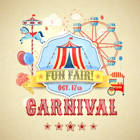 Vintage carnival fun fair theme park advertising poster vector illustrationのイラスト素材