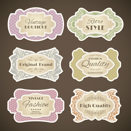Decorative vintage fashion high quality paper retro style label set isolated vector illustration.のイラスト素材