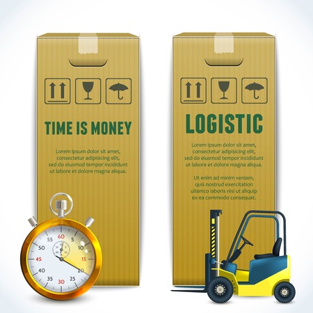 Logistic time is money shipping delivery service realistic banners set isolated vector illustration.のイラスト素材
