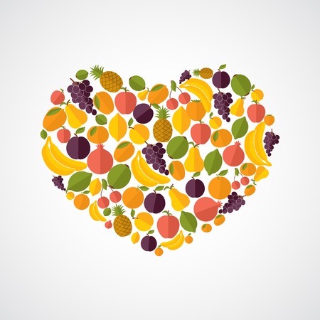 healthy food heart composition flat style icons background vector illustrationのイラスト素材