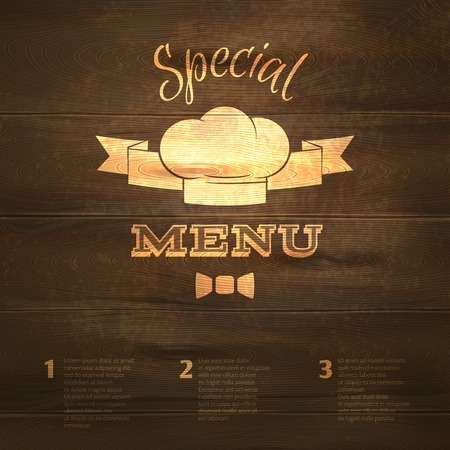 Restaurant cafe menu with chef hat label on wooden background vector illustrationのイラスト素材