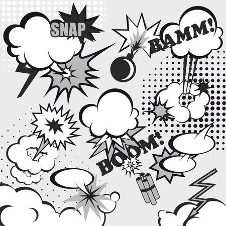 Comic book speech cloud set in gray color with boom snap words vector illustrationのイラスト素材
