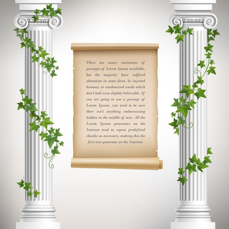 Antique greek columns with vine and vintage scroll poster vector illustrationのイラスト素材