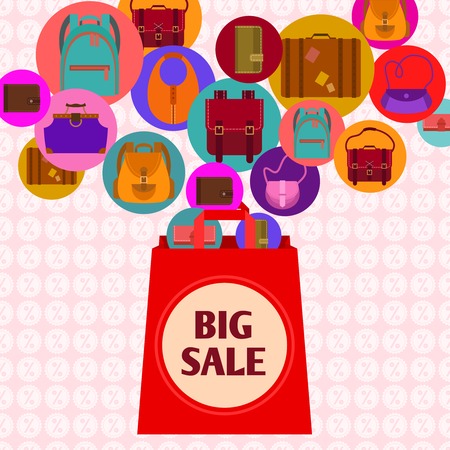 Big sale design concept with paper shopping bag and shopping elements vector illustrationのイラスト素材