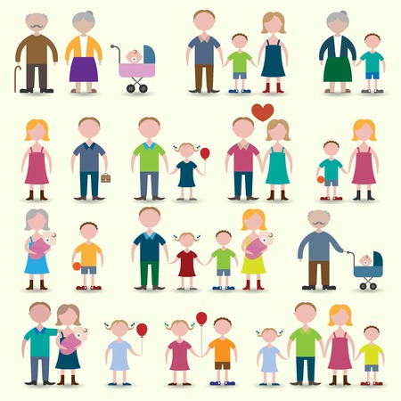 Family figures icons set of parents children couple isolated vector illustrationのイラスト素材