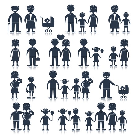 Family figures icons black set of men women children isolated illustrationのイラスト素材