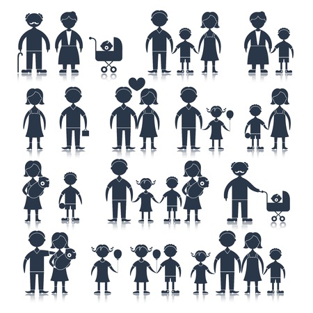 Family figures icons black set of men women children isolated illustration