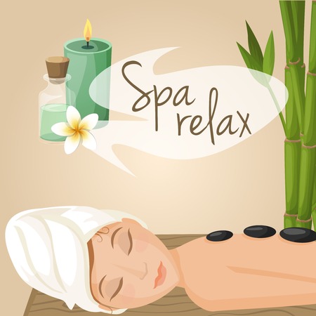 Beautiful woman laying spa relax massage procedure vector illustrationのイラスト素材