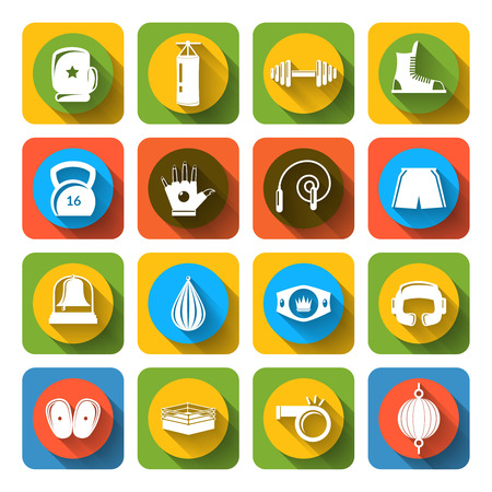 Box fight sport uniform elements icons flat set isolated vector illustrationのイラスト素材