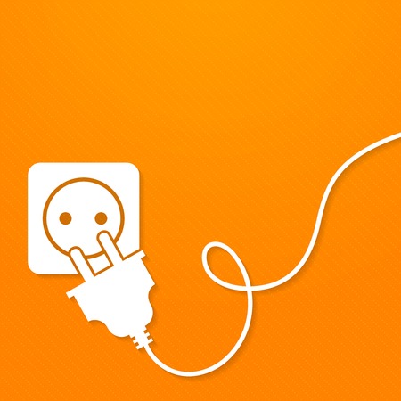 Electricity icon flat with plug and socket on orange background vector illustrationのイラスト素材