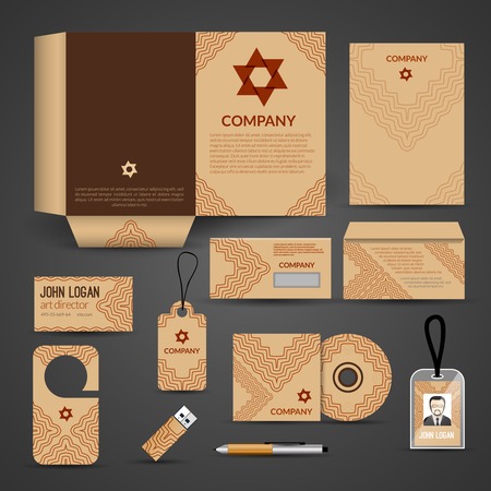 Brown paper business stationery layout template corporate design set isolated vector illustrationのイラスト素材