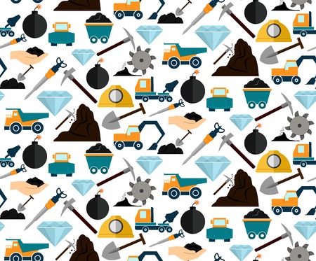Mining and mineral excavation equipment and machinery seamless pattern vector illustrationのイラスト素材