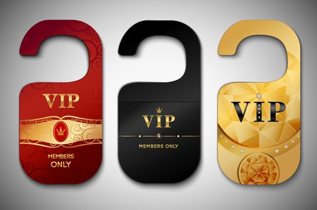 Vip red black and golden door tags set isolated vector illustrationのイラスト素材