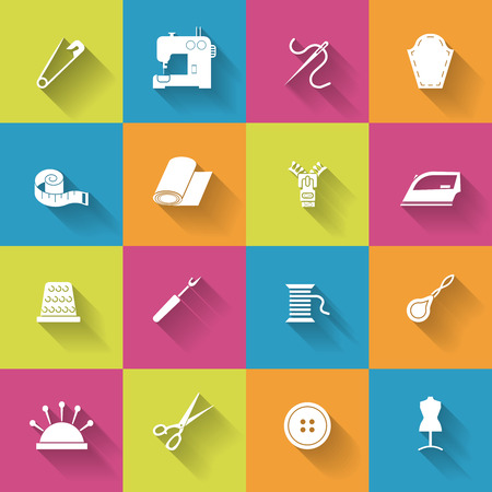 Sewing equipment icons set with thimble needle fabrics isolated vector illustrationのイラスト素材