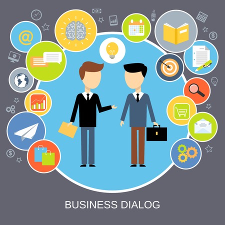 Business dialog concept with people chatting and sharing ideas vector illustrationのイラスト素材