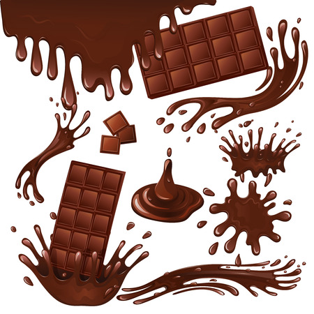 Sweets dessert food milk chocolate bars and splash drips background vector illustrationのイラスト素材