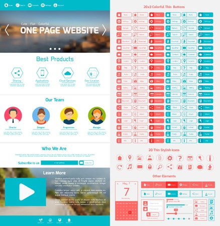 One page website design template with menu icons and navigation layout elements vector illustrationのイラスト素材