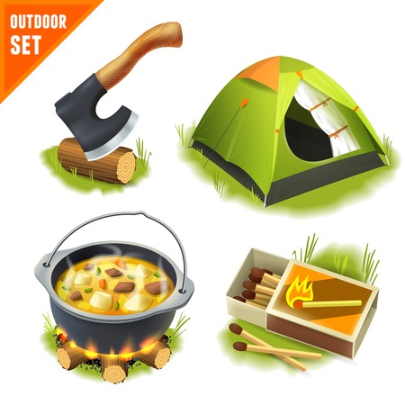 Camping summer outdoor activity decorative icons set isolated vector illustrationのイラスト素材