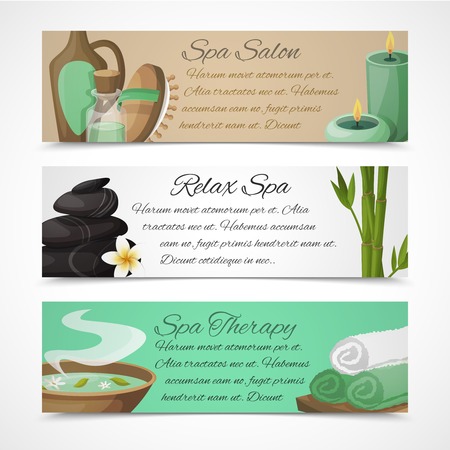 Spa salon relax therapy alternative medicine horizontal banners set isolated vector illustrationのイラスト素材