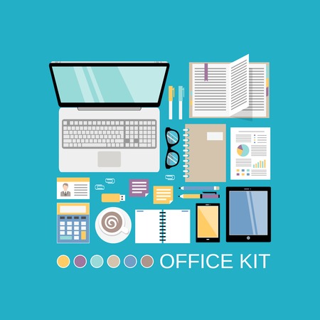 Businessman office workplace kit with decorative elements vector illustrationのイラスト素材