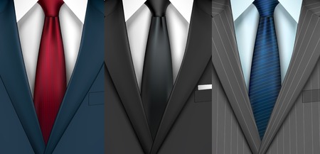 Businessman boss black modern style classic office suit collection with shirt and colored tie vector illustrationのイラスト素材