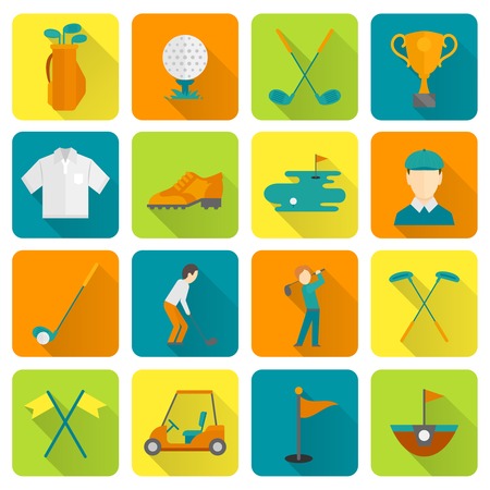 Golf cup bag championship course icons set isolated vector illustrationのイラスト素材