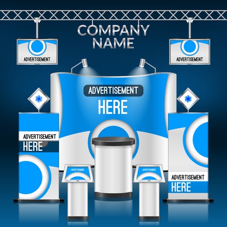 Exhibition presentation promotion stand blue design layout template vector illustrationのイラスト素材