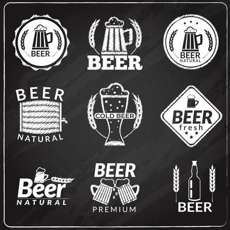 Chalkboard emblems of fresh natural cold premium beer isolated vector illustrationのイラスト素材