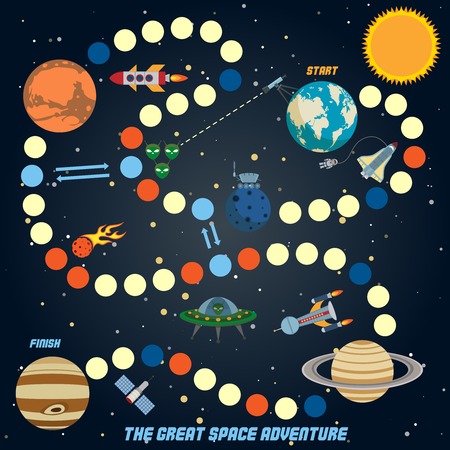 Space quest game with start finish and astronomy icons on background vector illustrationのイラスト素材