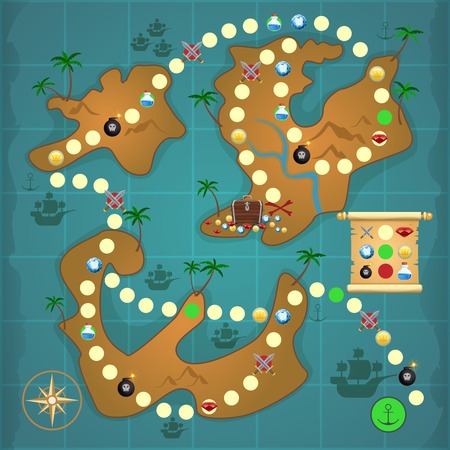 Pirate treasure island map game puzzle template vector illustration.のイラスト素材