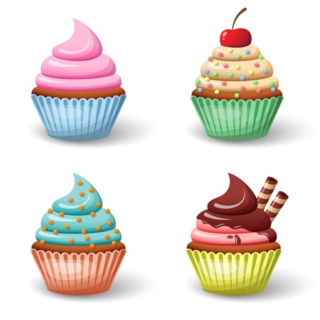 Sweet food chocolate creamy cupcake set isolated vector illustrationのイラスト素材