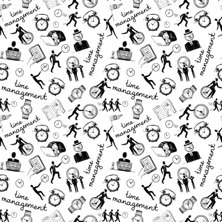 Time management seamless pattern with business sketch icons vector illustrationのイラスト素材