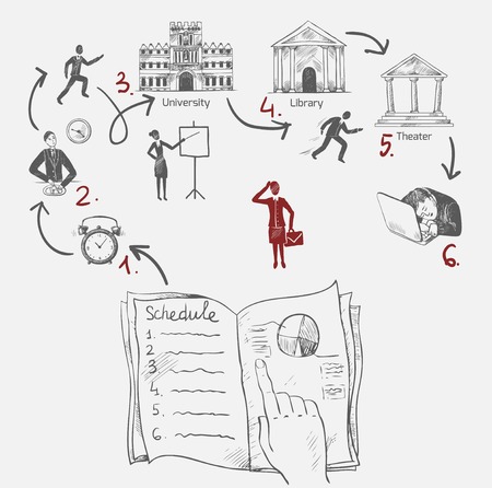 Time management planning schedule business icons sketch vector illustrationのイラスト素材