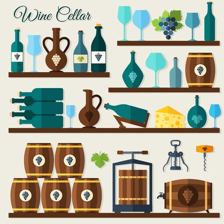 Wine cellar decorative icons set of grape winery corkscrew vector illustrationのイラスト素材