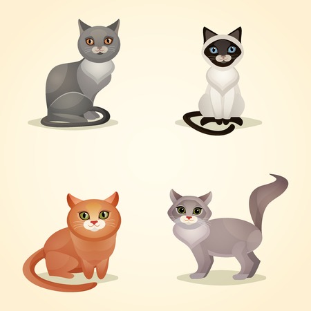 White grey and brown sitting cats set isolated vector illustrationのイラスト素材