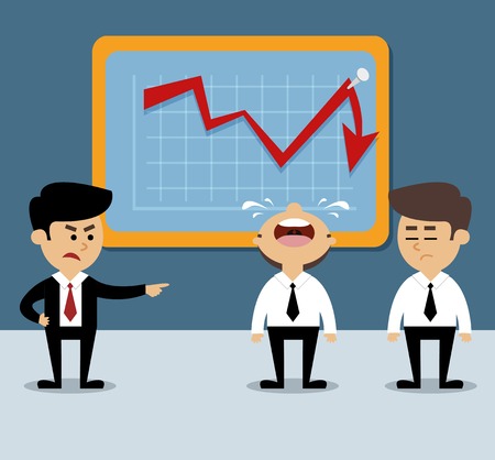 Business scene with decrease arrow chart and frustrated employees vector illustrationのイラスト素材