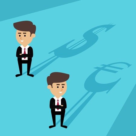 Business currency forex exchange concept with businessmen avatar and money symbols vector illustrationのイラスト素材