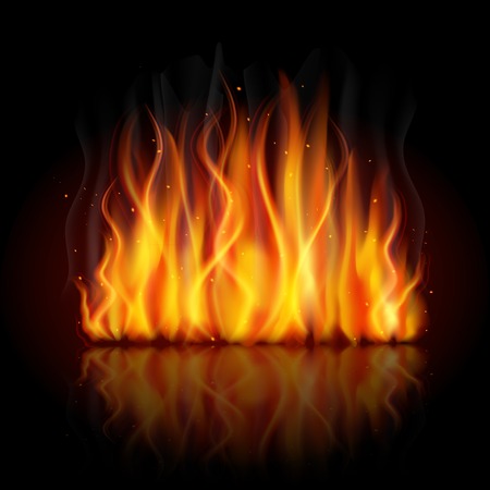 Burning fire campfire hot flame strokes realistic on dark background vector illustrationのイラスト素材