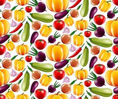 Food vegetables realistic seamless pattern with onion tomato eggplant vector illustrationのイラスト素材