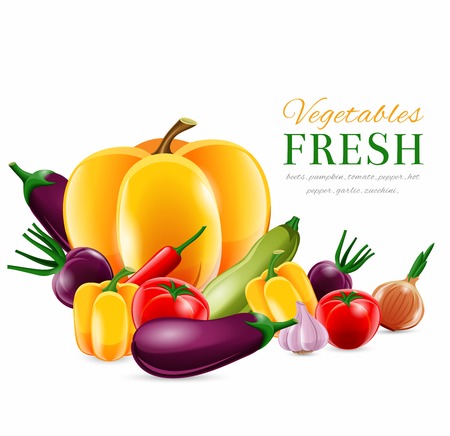 Food fresh vegetables realistic group poster vector illustrationのイラスト素材