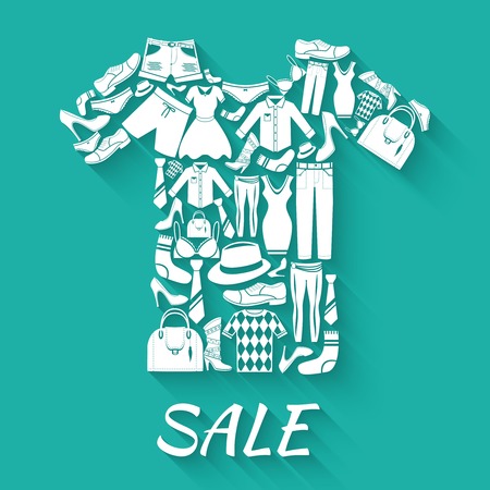 Male and female fashion clothes elements t-shirt shape sale concept vector illustrationのイラスト素材