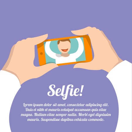 Selfie poster with man making self portrait picture with smartphone camera vector illustrationのイラスト素材